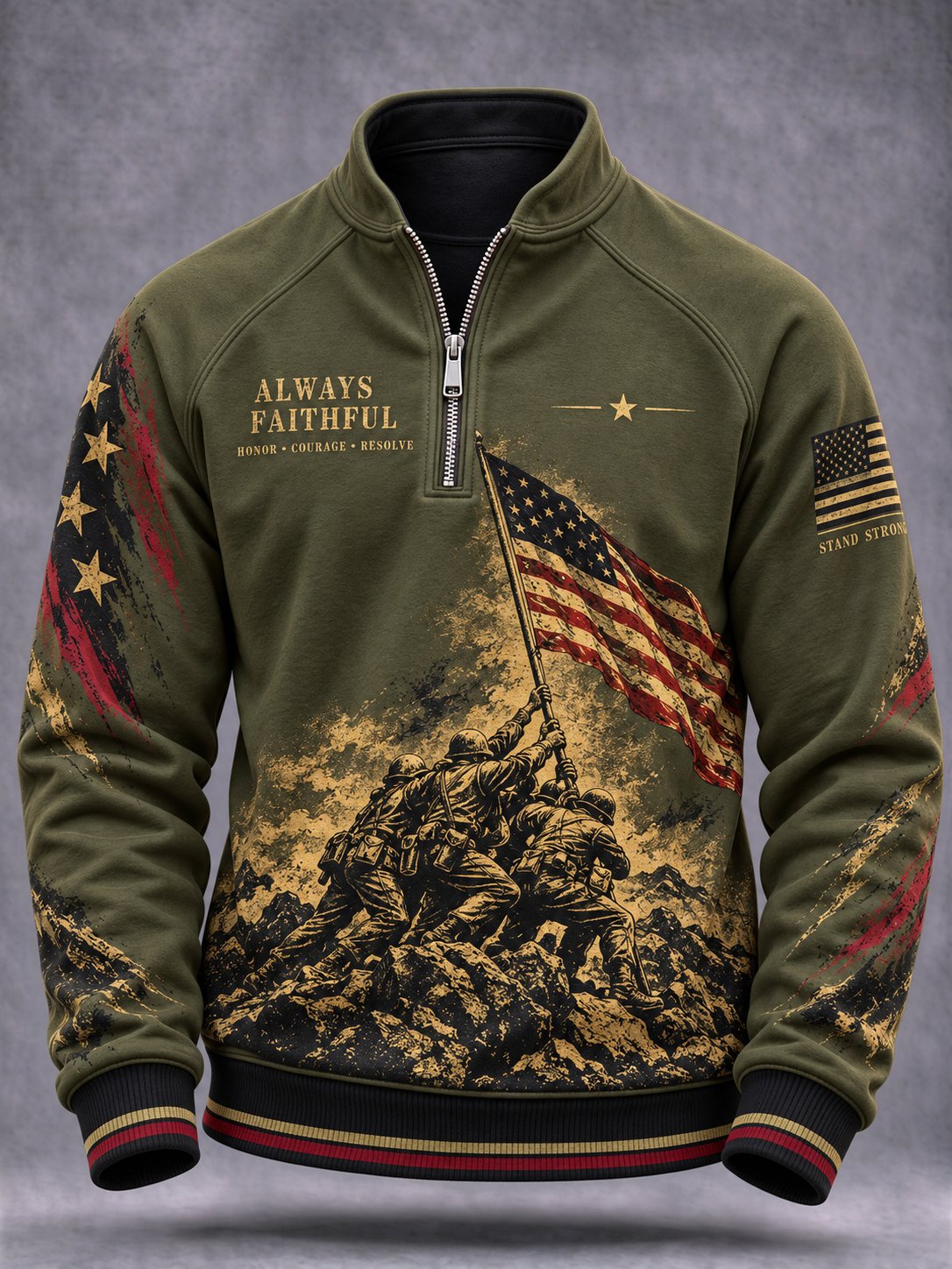 Men's Vintage Veterans Art Printed Long-Sleeve Top