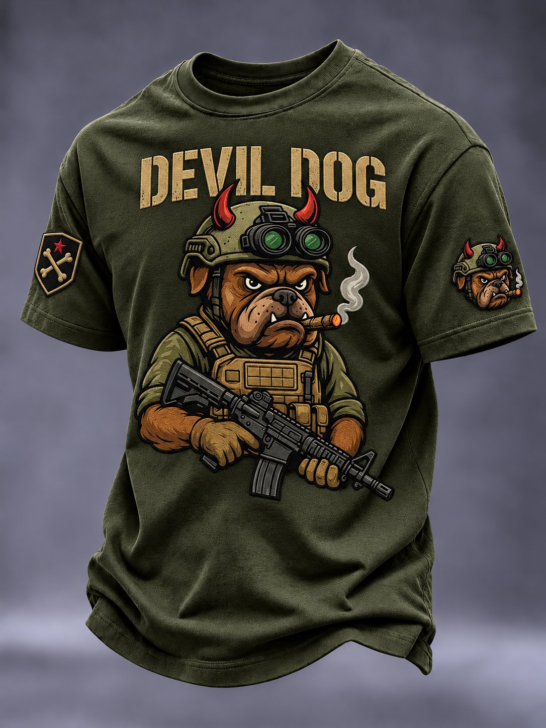Men's VintageDevil Dog Veteran Art Printed Short Sleeves T-Shirt