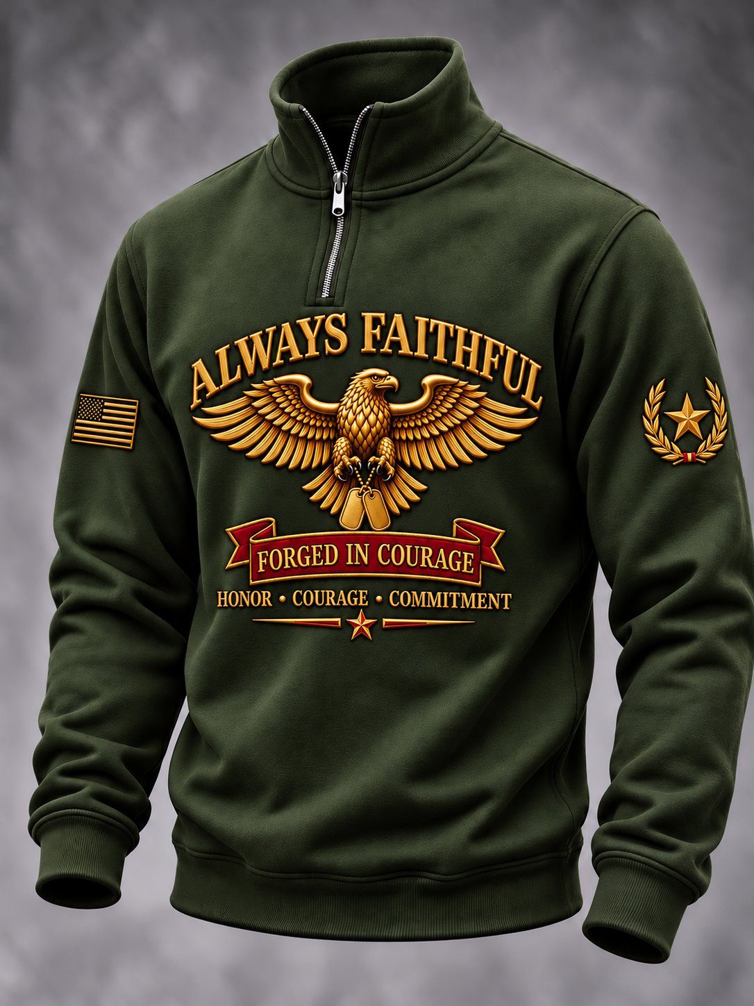 Men's Vintage U.S Veteran Art Printed Zip-Up Sweatshirt