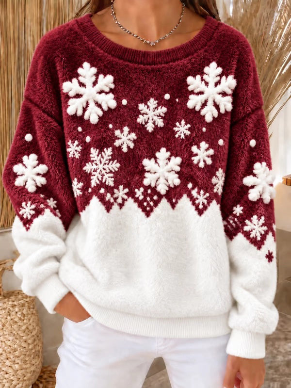 Women's Snowflake Christmas Art Print Casual Flannel Sweatshirt