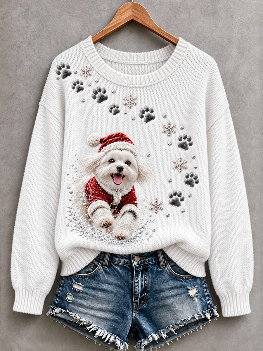 Women's Cute Christmas Maltese Dog Print Comfortable Top