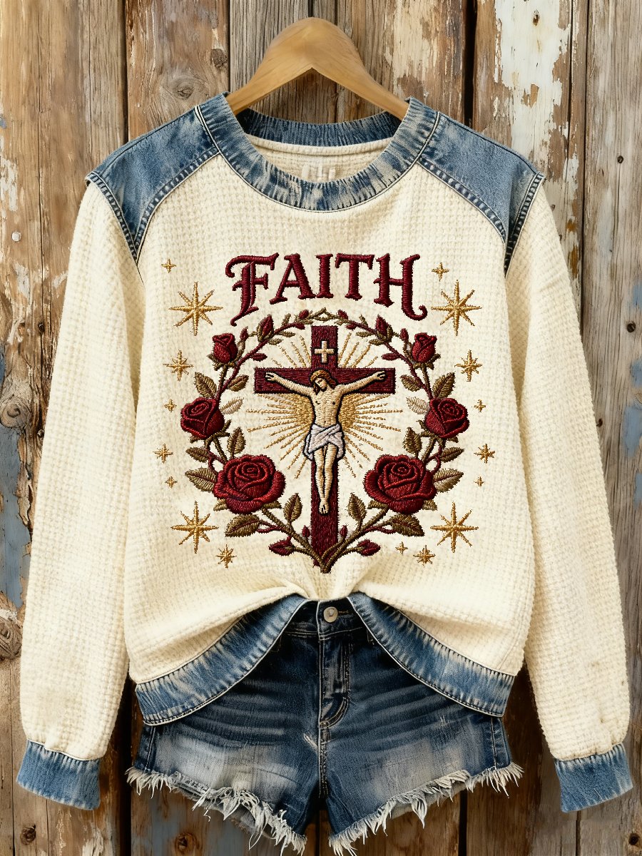Women's printed patchwork sweatshirt