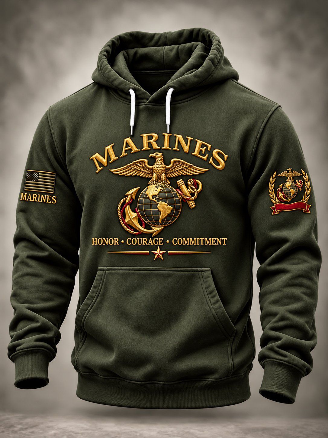 Men's Veterans Art Printed Long-Sleeve Hoodie