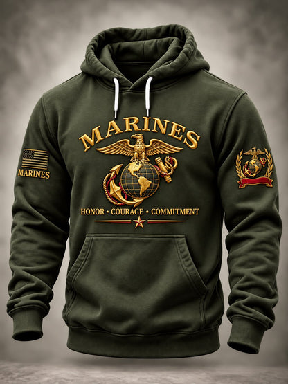 Men's Veterans Art Printed Long-Sleeve Hoodie