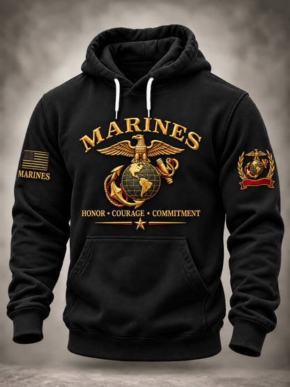 Men's Veterans Art Printed Long-Sleeve Hoodie