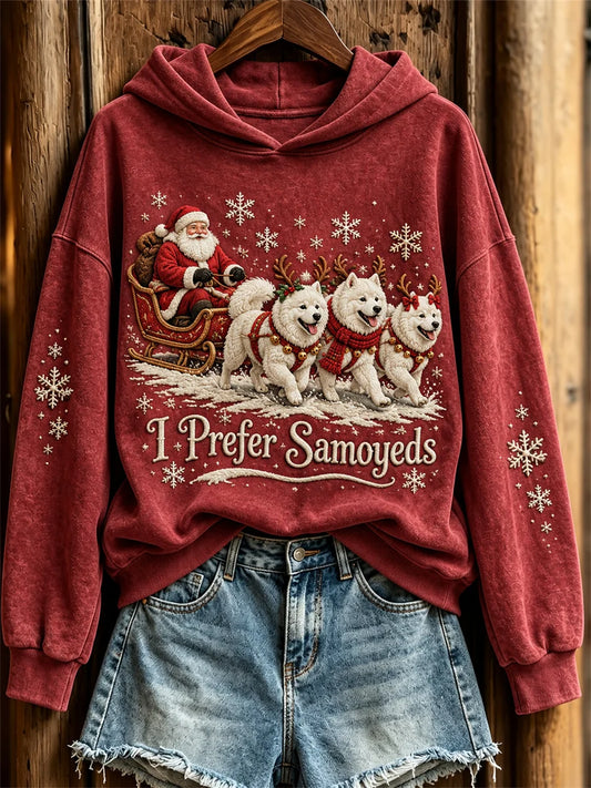 Women's Christmas I Prefer Samoyeds Santa Claus & Dogs Print Hoodie