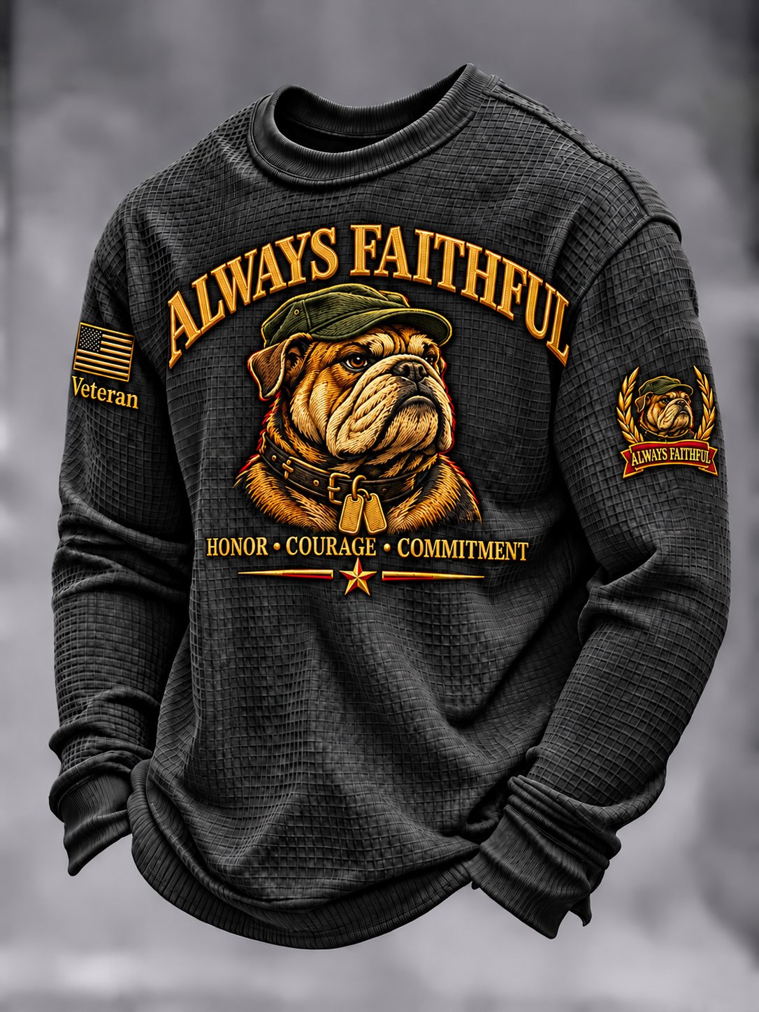 Men's Vintage U.S Veteran Art Printed Waffle-Knit Top