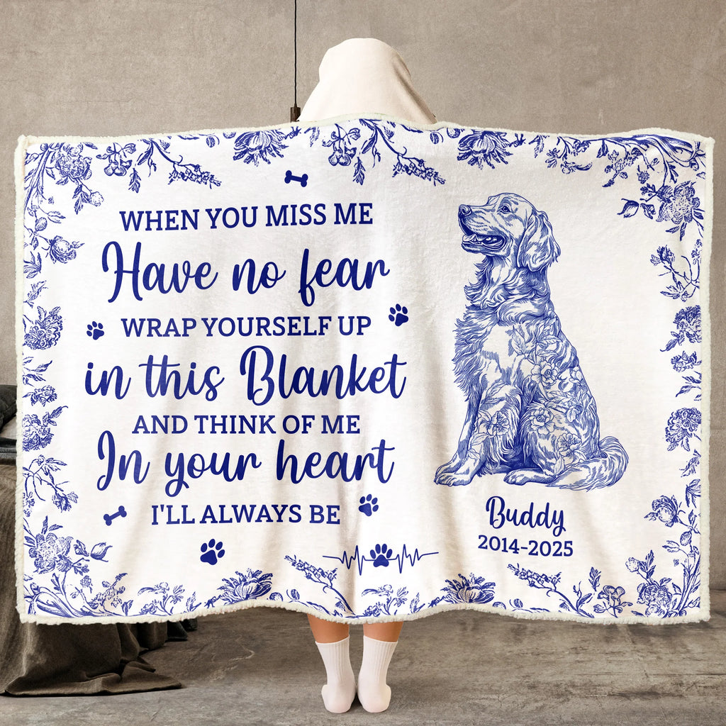 Toile De Jouy Dog Memorial Gift For Dog Mom - Personalized Wearable Blanket Hoodie