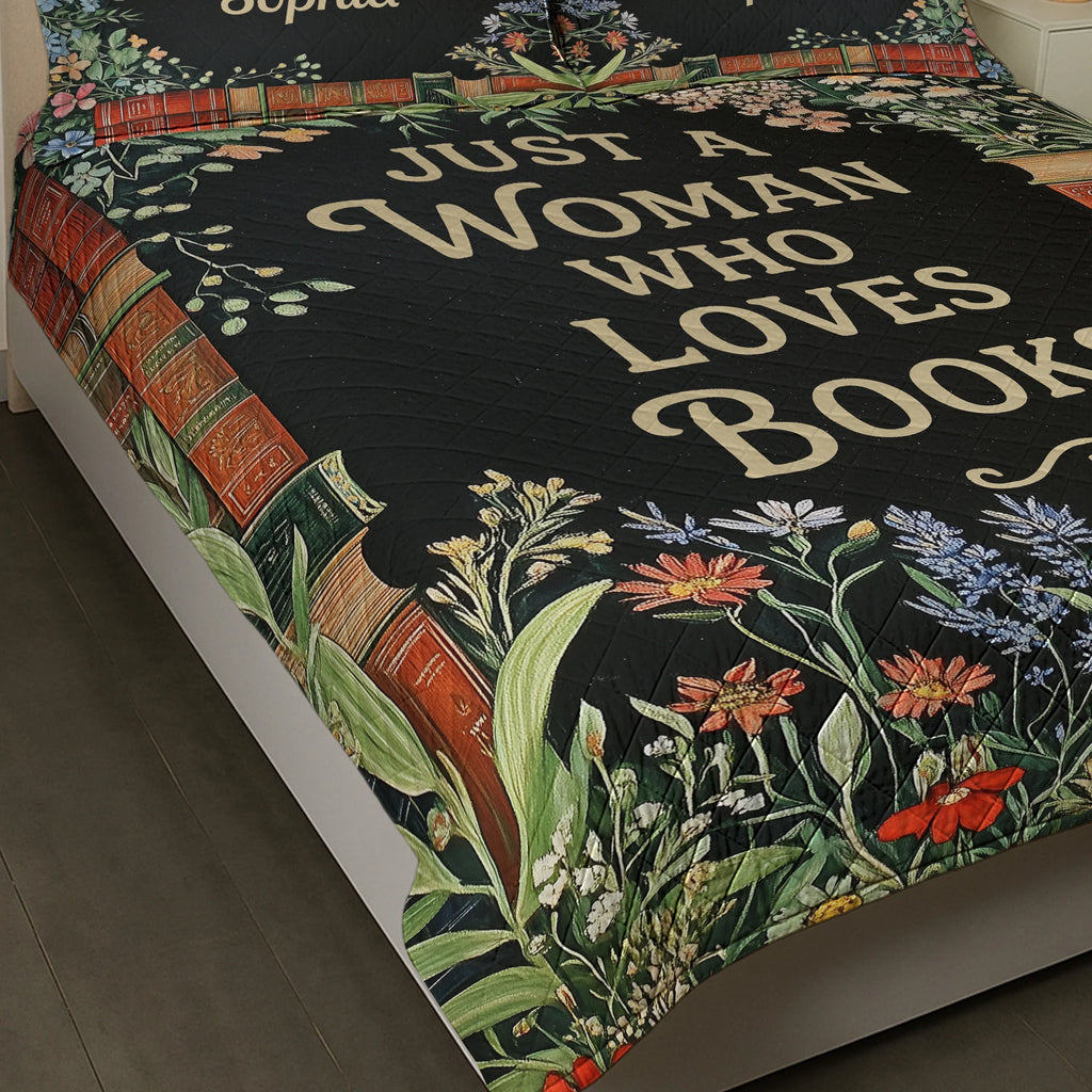 Just A Woman Who Loves Books - Book Lovers Bedding Decor - Custom Quilt Set