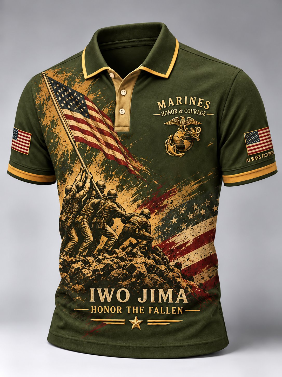 Men's American Marines Veteran Art Printed Polo Shirt