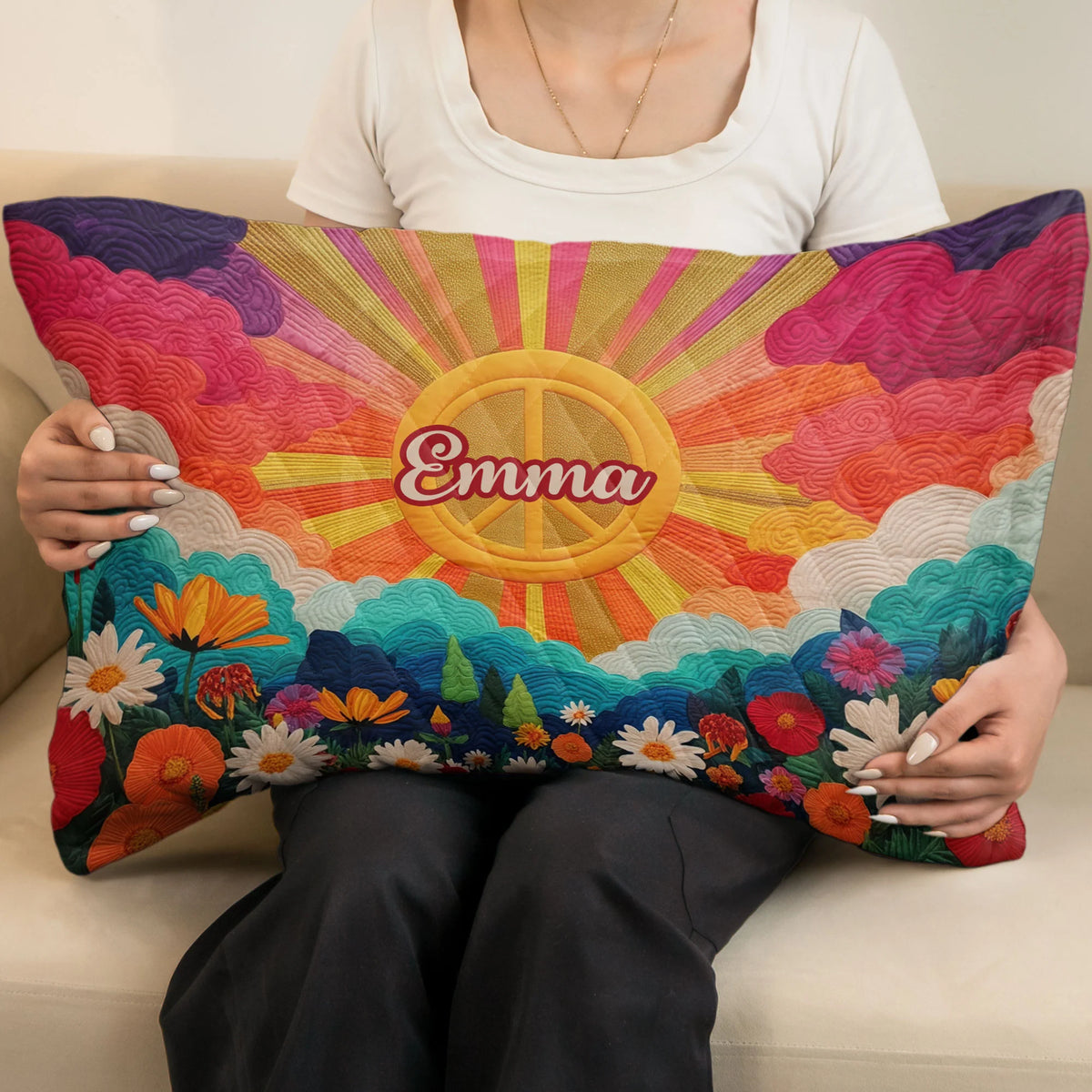 Boho Hippy Mushroom Sunrise Background - Custom Quilt Set