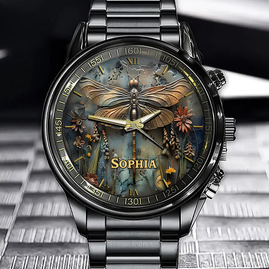 Dragonfly Dreams Watch - Personalized Dragonfly Dial with Custom Name Feature