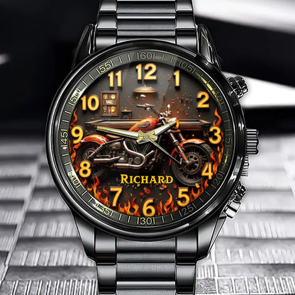 Personalized Blazing Rider Watch – Custom Name Design for Motorcycle Enthusiasts