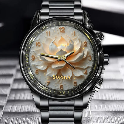 Personalized Blooming Lotus Watch - Add Your Name for a Serene Look
