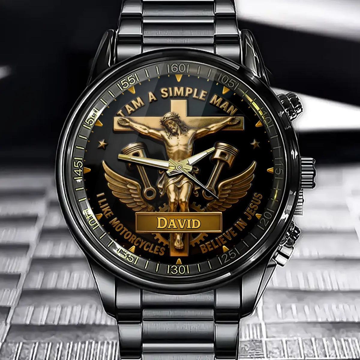Custom Motorcycle Watch - Personalized "I Believe In Jesus" Design