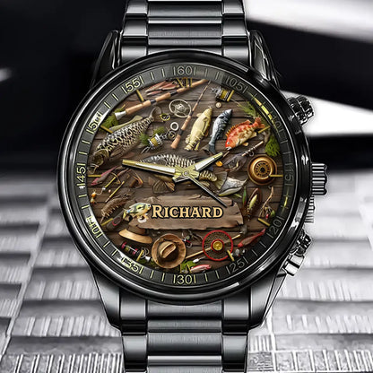 Personalized Angler’s Dream Watch – Add Your Name, Realistic Tackle Art