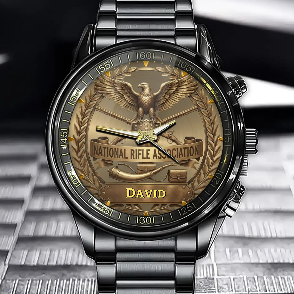 NRA Custom Watch With Personalized Eagle and Rifle Design