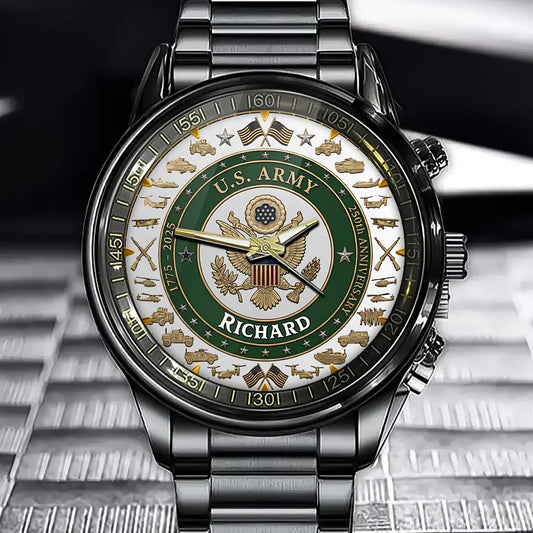 Personalized 250th U.S. Military Anniversary Watch - Service Themed Design with Custom Name