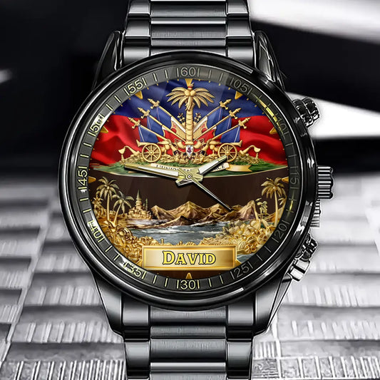 Personalized Haitian Coat Of Arms Watch For Expatriates
