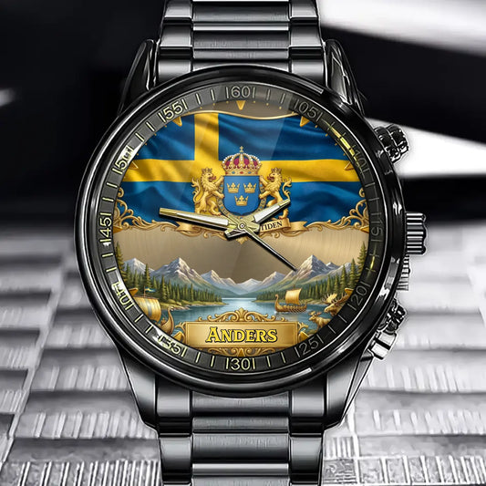 Personalized Sweden Coat Of Arms Watch - Custom Engraving For National Pride