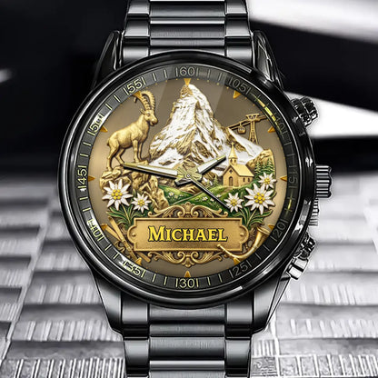 Personalized Alpine Mountain Glory Watch – Custom Name For Outdoor Enthusiasts