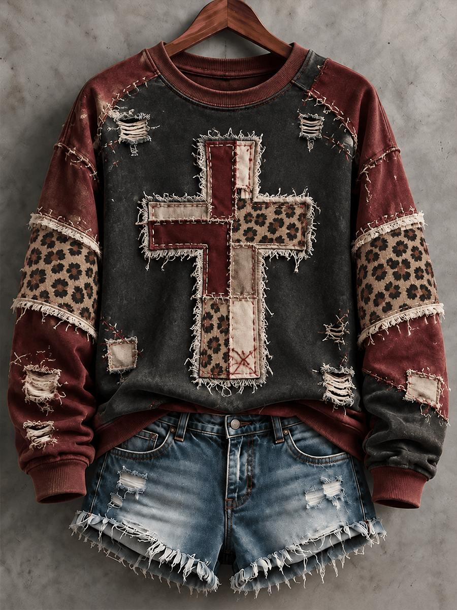 Women's Faith Patchwork Art Pattern Comfortable Sweatshirt