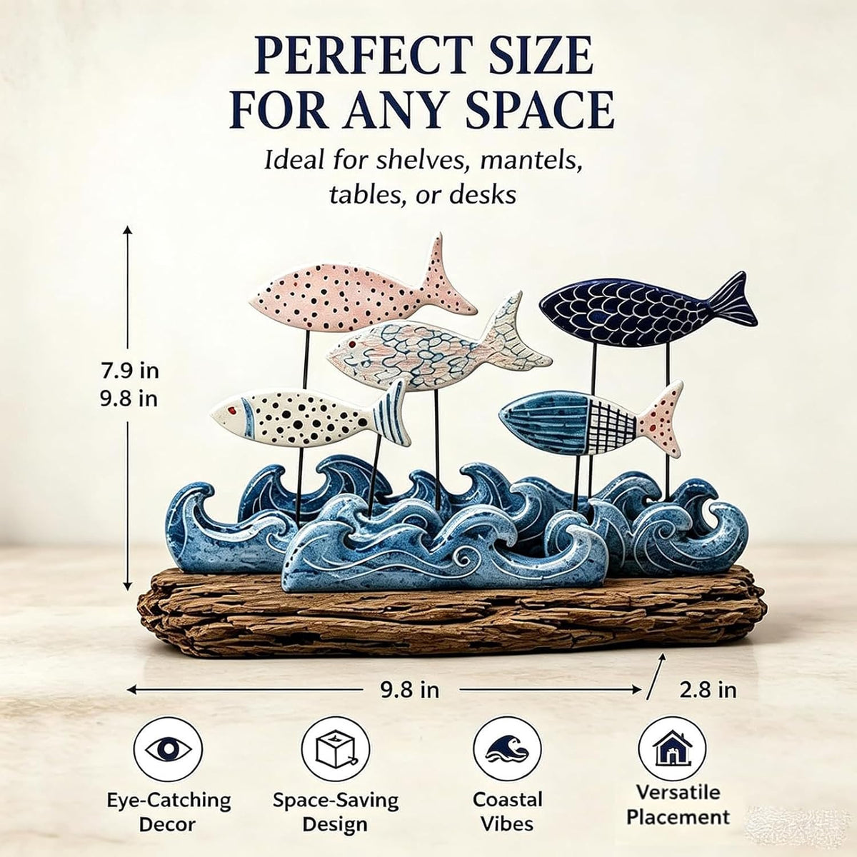 Lighted Coastal Fish Sculpture - Ocean Inspired LED Tabletop Decor for Beach House & Seaside Home