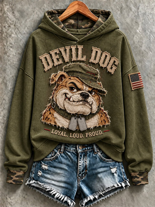 Women's Vintage Devil Dog  Long-Sleeve Printed Sweatshirt