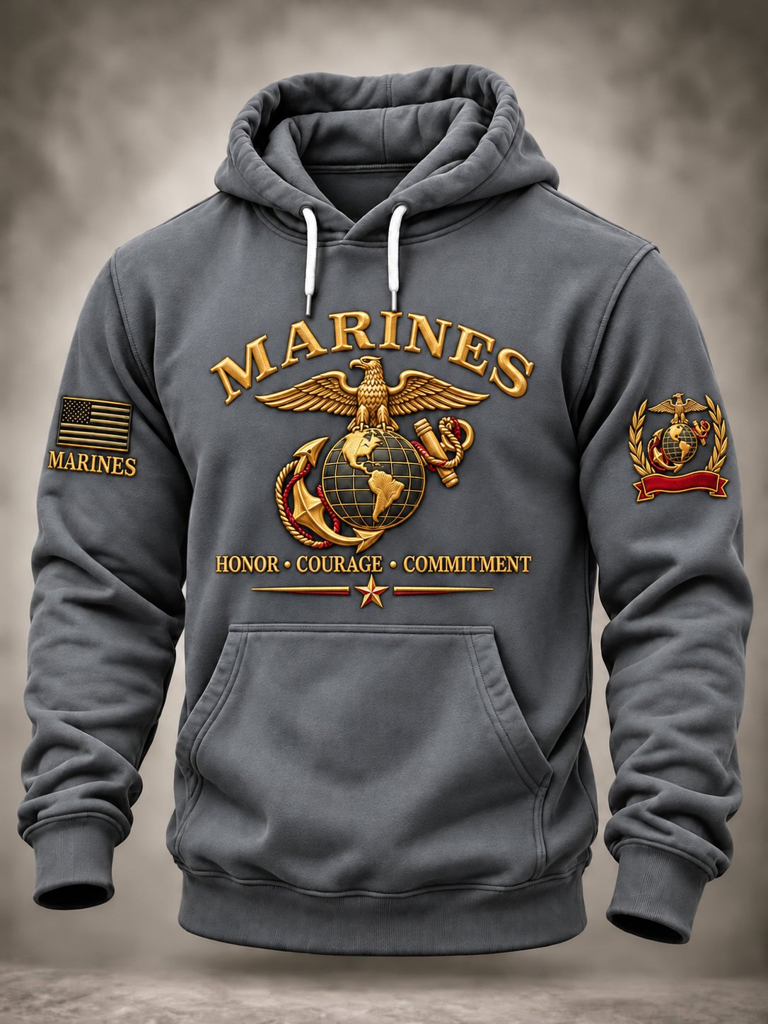 Men's Veterans Art Printed Long-Sleeve Hoodie