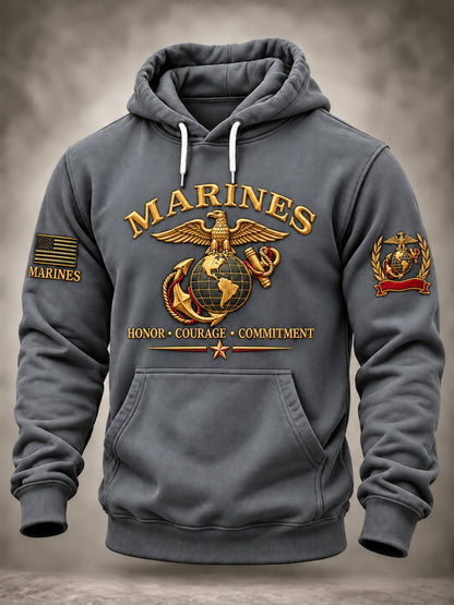Men's Veterans Art Printed Long-Sleeve Hoodie