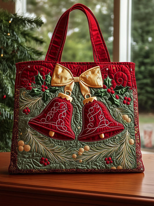 Women's Christmas Bells Holly Berry Print Shoulder Tote Bag