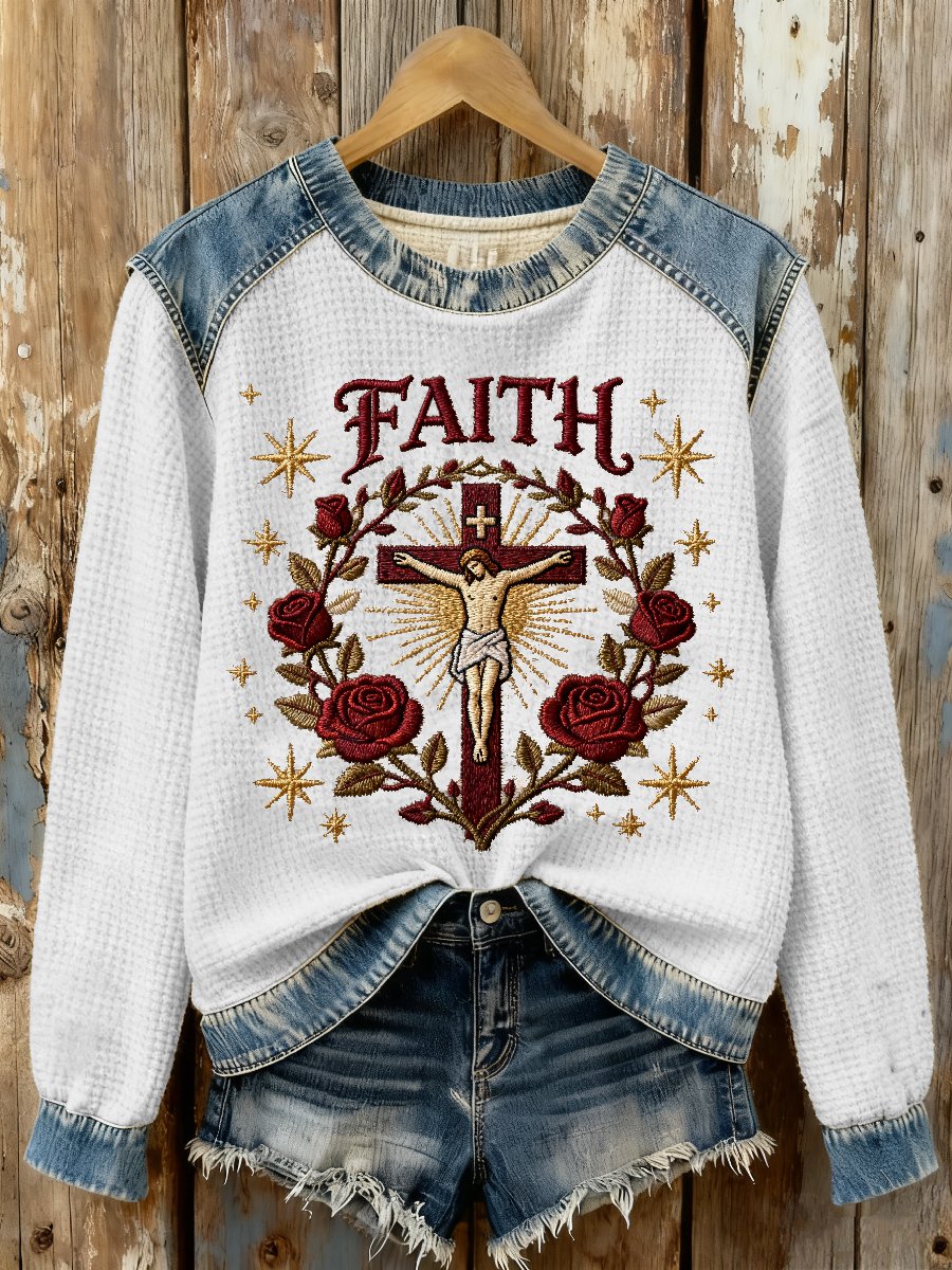 Women's printed patchwork sweatshirt