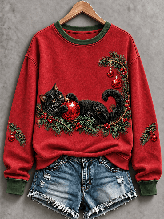 Women's Christmas Fun Cat Art Regular Sweatshirt