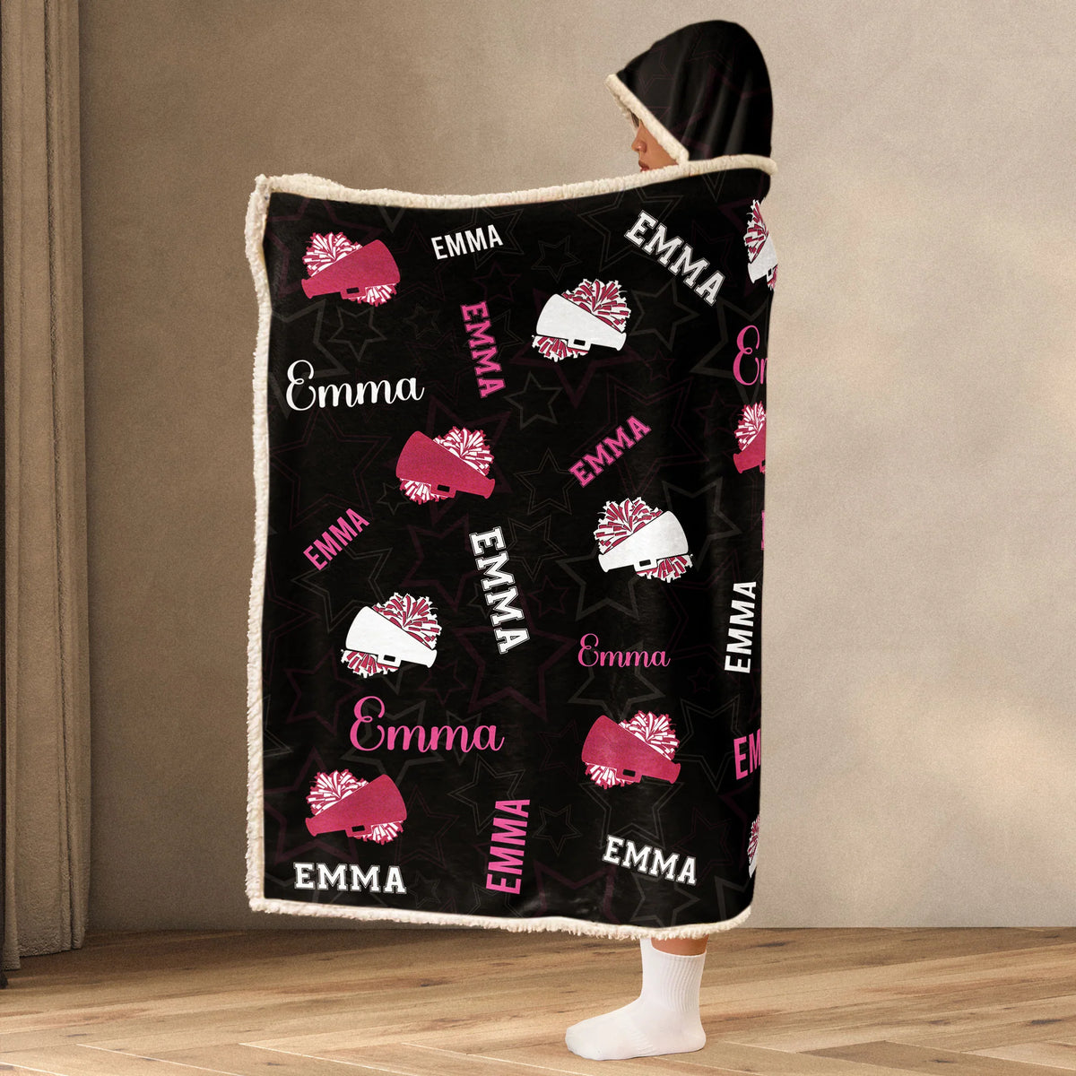 Cheerleader Custom Name, Color - Personalized Wearable Blanket Hoodie