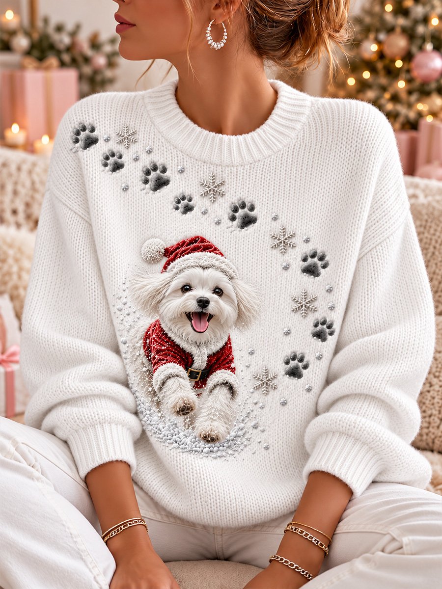 Women's Cute Christmas Maltese Dog Print Comfortable Top