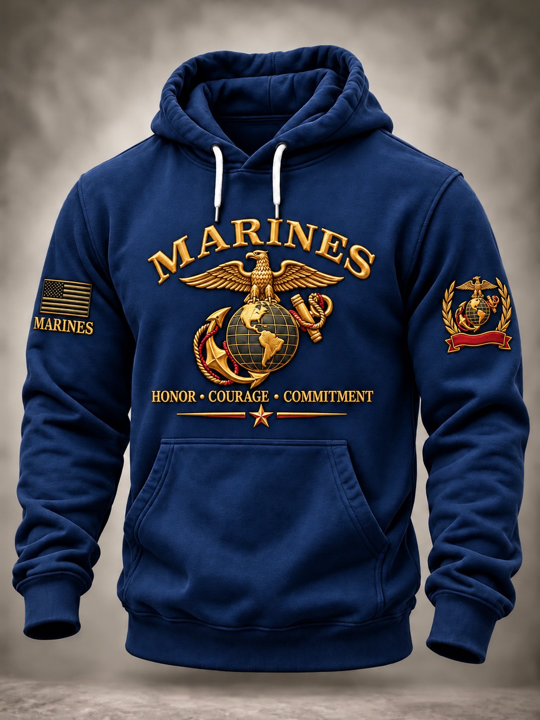 Men's Veterans Art Printed Long-Sleeve Hoodie