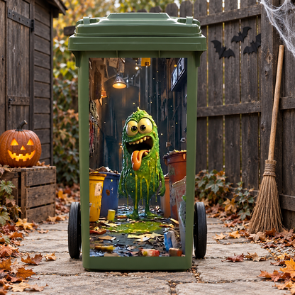 Halloween Trash Can Sticker - Self-Adhesive Skeleton & Monster Bin Decal