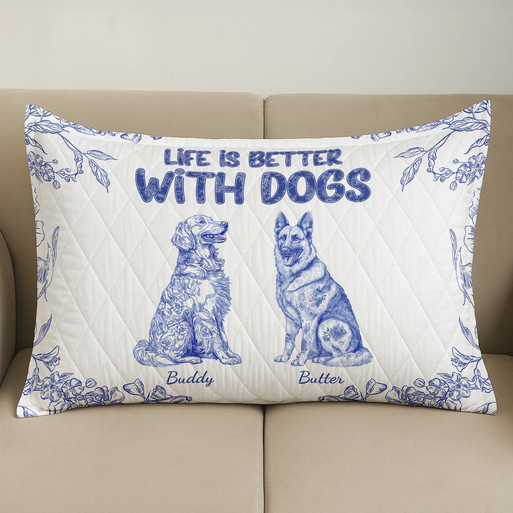 Life Is Better With Dogs Toile De Jouy Chinoiseries French Style - Custom Quilt Set