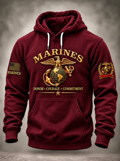 Men's Veterans Art Printed Long-Sleeve Hoodie