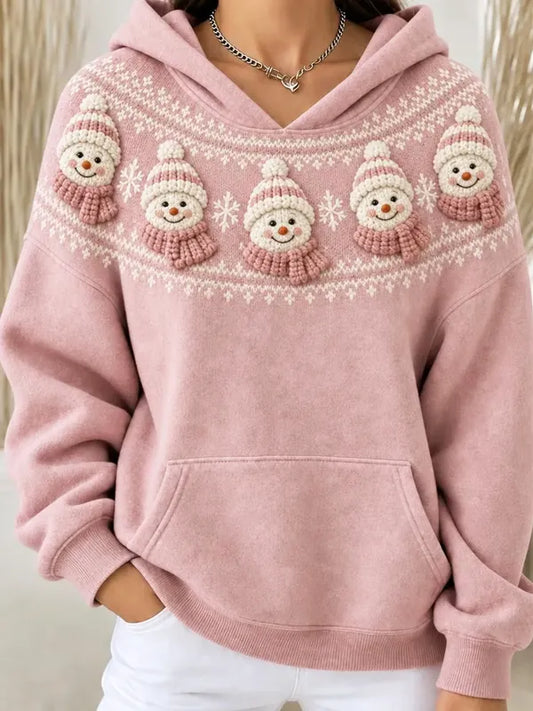 Women's Christmas Snowflake Snowman Print Casual Hoodie