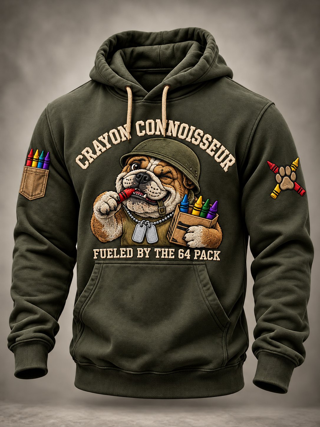 Men's Vintage Devil Dog Veterans Art Printed Long-Sleeve Hoodie