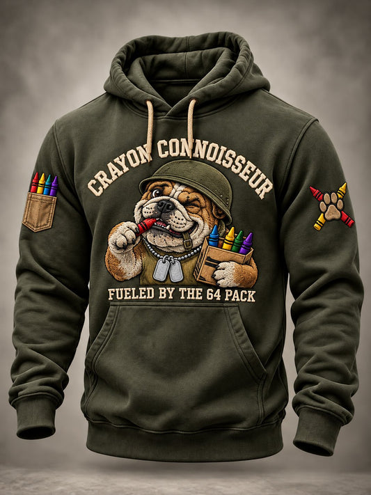 Men's Vintage Devil Dog Veterans Art Printed Long-Sleeve Hoodie