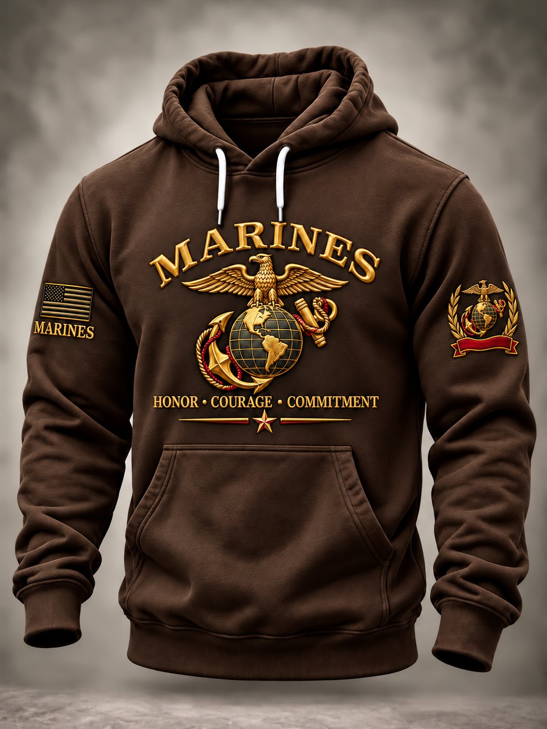 Men's Veterans Art Printed Long-Sleeve Hoodie