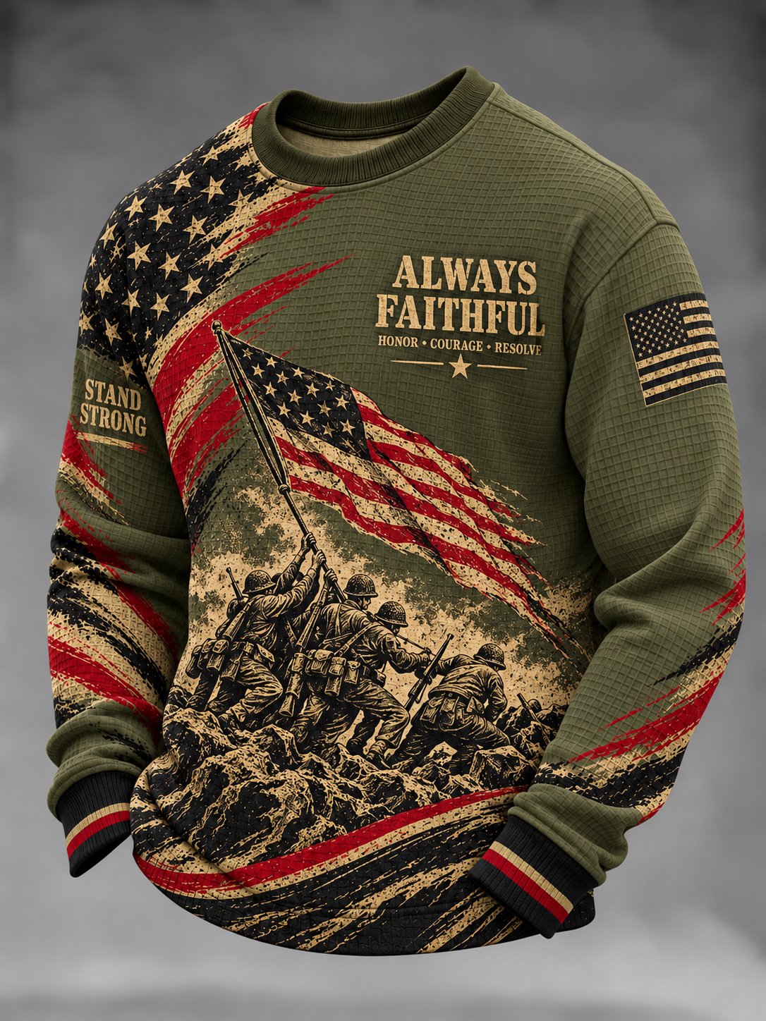 Men's Vintage Veterans  Art Printed Waffle-Knit T-Shirt