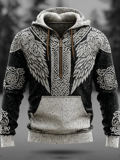 Men's Viking Mythology Viking Wings Zipper Vintage Hoodie Sweater