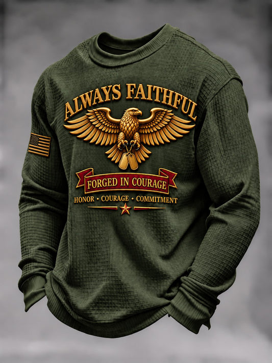Men's Vintage U.S Veteran Art Printed Waffle-Knit Top