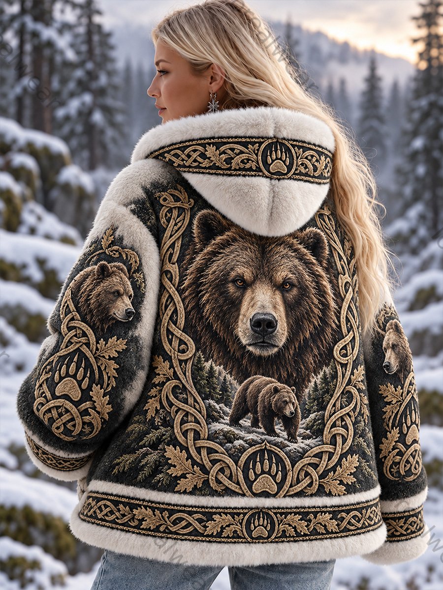 Women's Vintage NordicVikingScandinavian Style Art-Print Casual Flannel Cozy Jacket