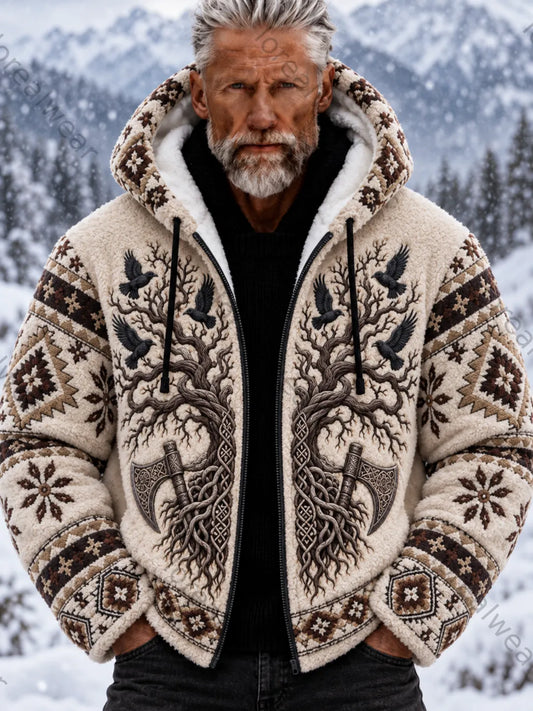 Men's Vintage Viking Wolf Head Aztec Thick Flannel Jacket